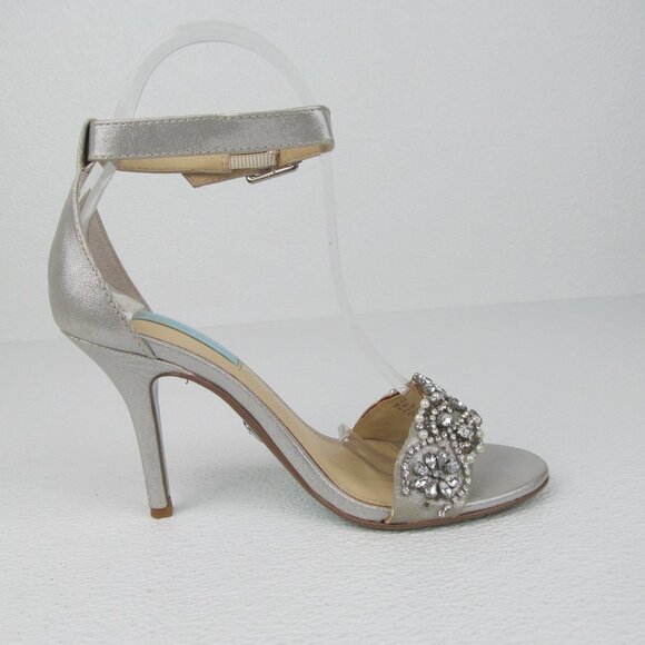 Betsey Johnson Silver Rhinestone Dress Sandals Heels Size 6.5M - Picture 6 of 11